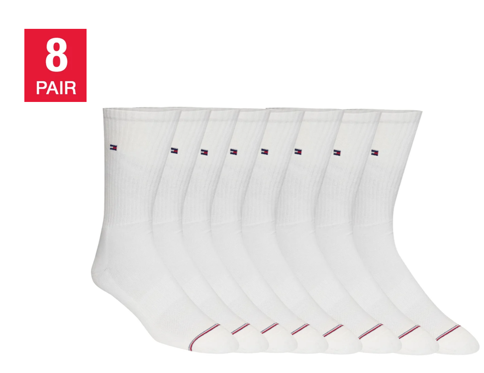 Tommy Hilfiger Men's Casual Crew Sock, White (8-Pair)